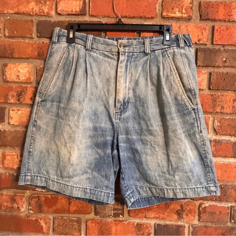 Outerrim womens high rise pleated vintage retro denim shorts blue 30